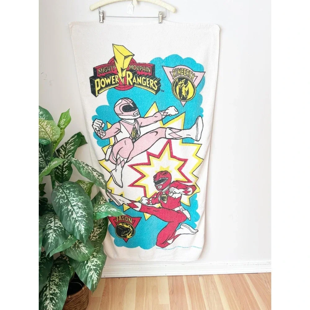 Mighty‎ Morphin Power Rangers Beach Towel White 1994 Jason Kimberly Red Pink